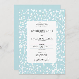 Elegant Winter Berries Ice Blue Botanical Wedding Invitation