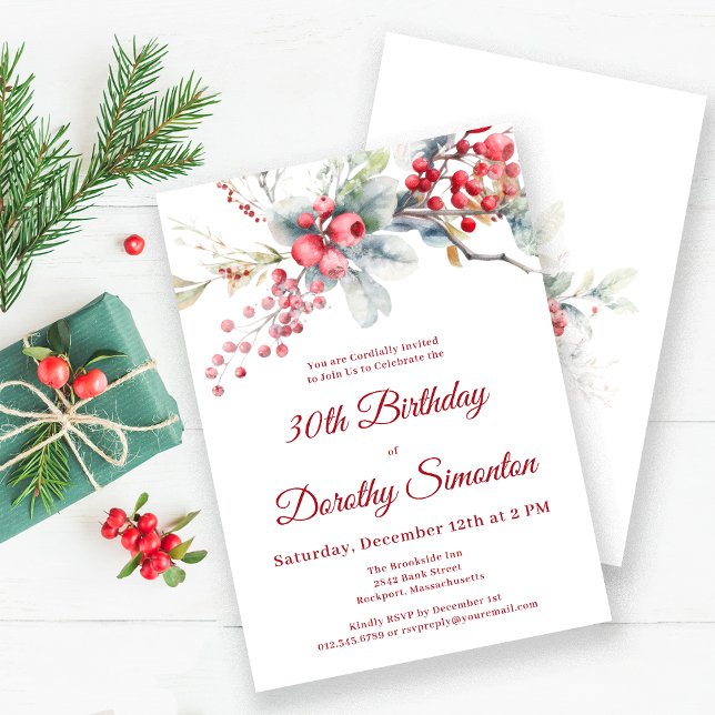 Elegant Winter Berry Botanical 30h Birthday Invitation (Creator Uploaded)