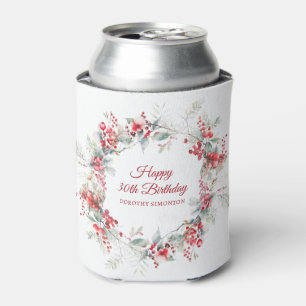 Elegant Winter Berry Botanical 30th Birthday Can Cooler