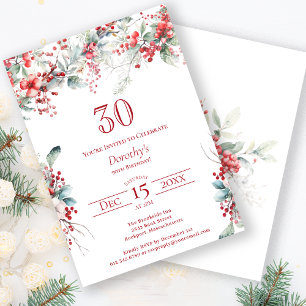 Elegant Winter Berry Botanical 30th Birthday Invitation