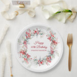 Elegant Winter Berry Botanical 40th Birthday Paper Plate<br><div class="desc">A beautiful and elegant personalised paper plate designed especially for a 40th birthday party. It features a watercolor wreath of red berries nestled in sage green foliage. Two lines are provided for a customised thank you and the birthday person's name. This item is part of the Winter Berry Collection.</div>