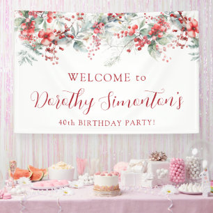 Elegant Winter Berry Botanical 40th Birthday Party Banner