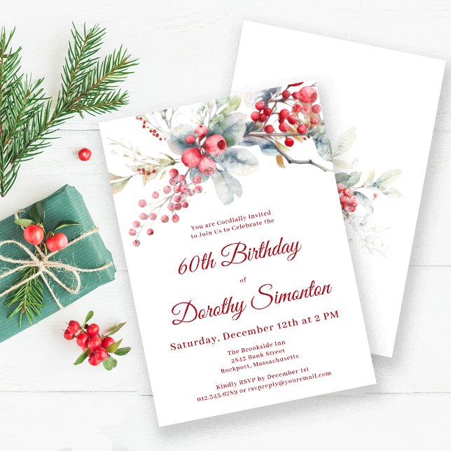 Elegant Winter Berry Botanical 60th Birthday Invitation (Creator Uploaded)
