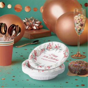 Elegant Winter Berry Botanical 80th Birthday Paper Plate
