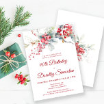 Elegant Winter Berry Botanical 90th Birthday Invitation<br><div class="desc">Invite your guests to a special winter birthday party with this elegant red berry and sage green foliage floral design. Deep red berries are nestled in leaves and branches. Red text adds to the festive mood. This item is part of the Winter Berry Collection. It contains templates you can use...</div>