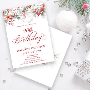 Elegant Winter Berry Botanical 90th Birthday Invitation