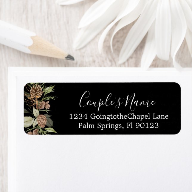 Elegant Winter Black Wedding Return Address Label (Insitu)