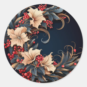 Elegant Winter Blooms Classic Round Sticker