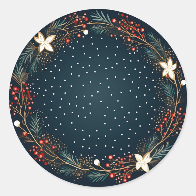 Elegant Winter Blooms & Winterberries Classic Round Sticker (Front)