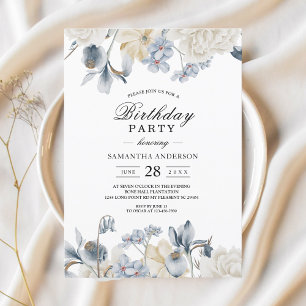 Elegant Winter Blue And White Flowers Invitation