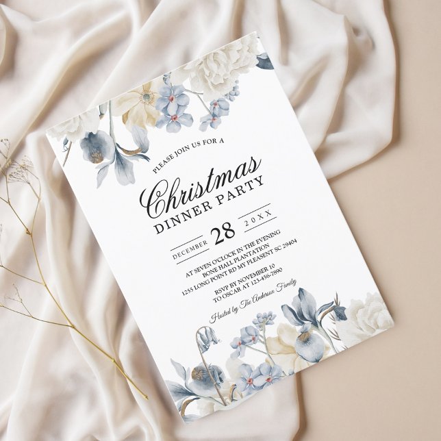 Elegant Winter Blue And White Flowers Invitation (Creator Uploaded)