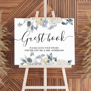 Elegant Winter Blue And White Flowers Poster