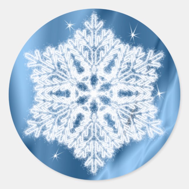 Elegant Winter Blue and White Snowflake Christmas Classic Round Sticker (Front)