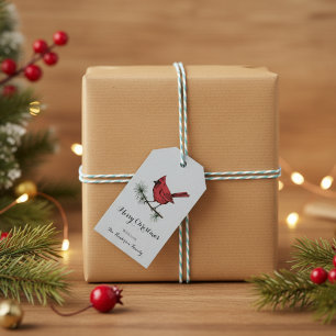 Elegant Winter Blue Cardinal Bird Christmas Gift Tags