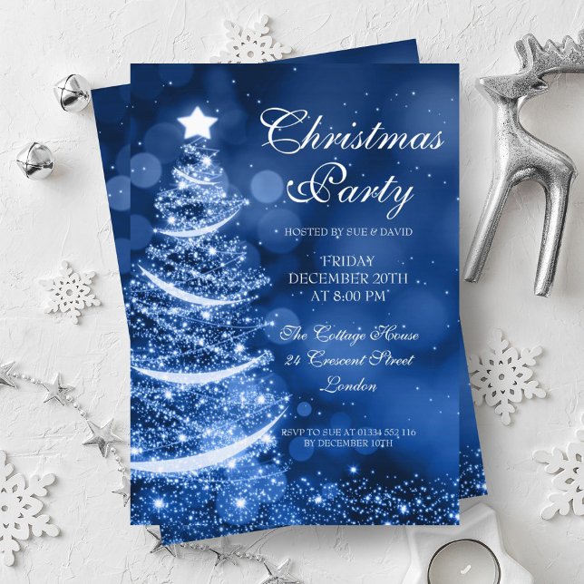 Elegant Winter Blue Christmas Party Sparkle Invitation (Elegant Winter Blue Christmas Party Sparkle Invitation)