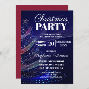 Elegant Winter Blue Christmas Tree Lights Invitation