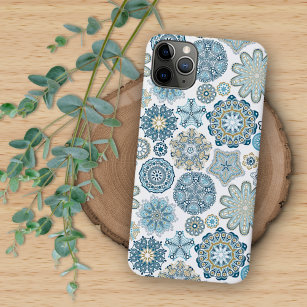 Elegant Winter Blue Fantasy Mandala Art Pattern Case-Mate iPhone Case