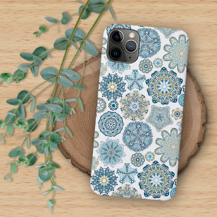 Elegant Winter Blue Fantasy Mandala Art Pattern iPhone 16 Pro Max Case