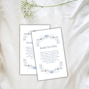 Elegant Winter Blue Floral Books For Baby Shower Enclosure Card