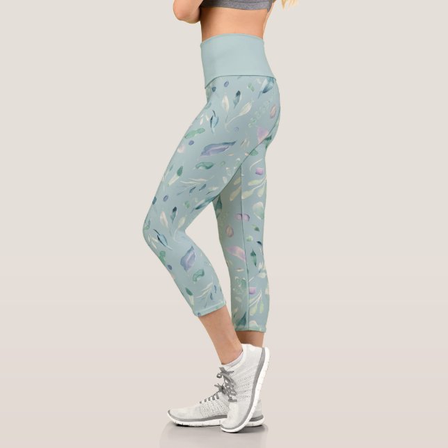 elegant winter blue foliage capri leggings (Left)