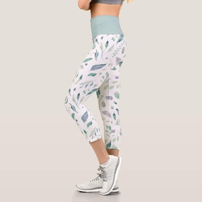 elegant winter blue foliage capri leggings (Left)