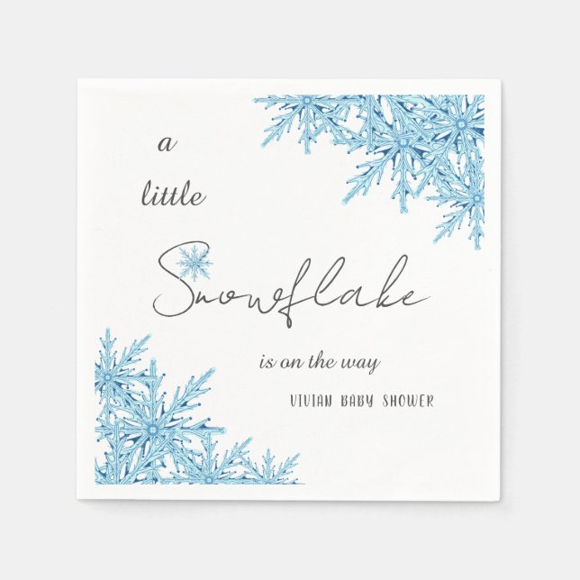 Elegant Winter Blue Little Snowflake Baby Shower Napkin (Front)