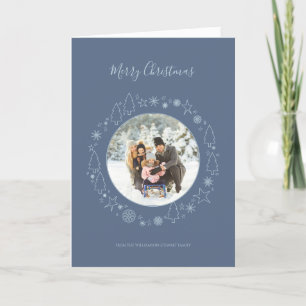 Elegant Winter blue Photo Wreath Holiday Card