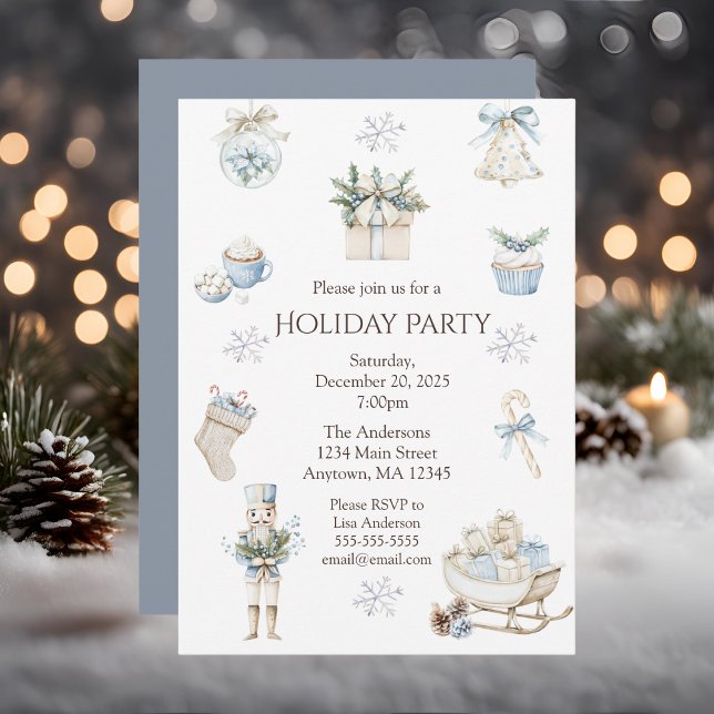 Elegant Winter Blue Watercolor Holiday Party Invitation (Creator Uploaded)