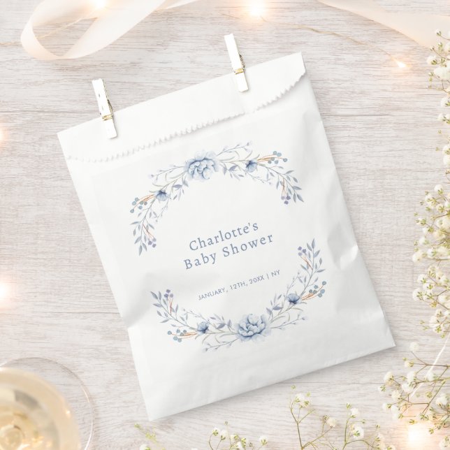 Elegant Winter Blue Wilflower Floral Baby Shower  Favour Bags (Clipped)