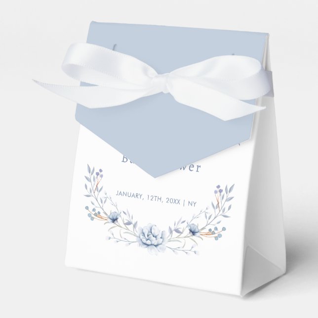 Elegant Winter Blue Wilflower Floral Baby Shower  Favour Box (Front Side)