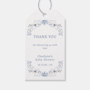 Elegant Winter Blue Wilflower Floral Baby Shower Gift Tags