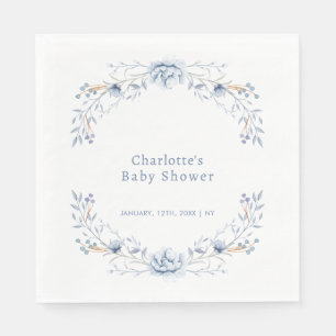 Elegant Winter Blue Wilflower Floral Baby Shower  Napkin