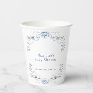 Elegant Winter Blue Wilflower Floral Baby Shower Paper Cups