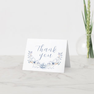 Elegant Winter Blue Wilflower Floral Baby Shower  Thank You Card
