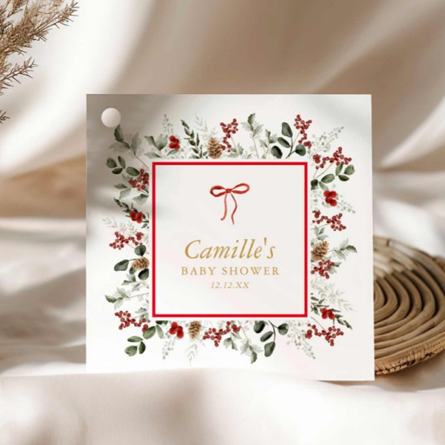Elegant Winter Botanical Baby Shower Favour Tag (Winter botanical baby shower favor tag)