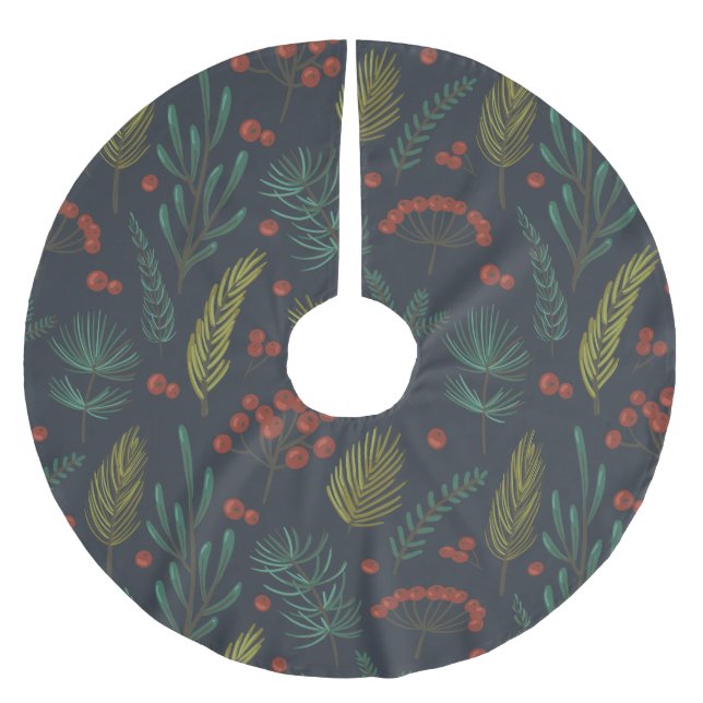 Elegant Winter Botanical Brushed Polyester Tree Skirt (Front)