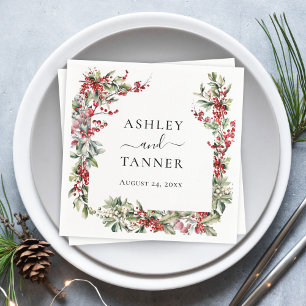 Elegant Winter Botanical Christmas Holiday Wedding Napkin