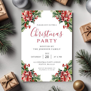 Elegant Winter Botanical Christmas Party  Invitation