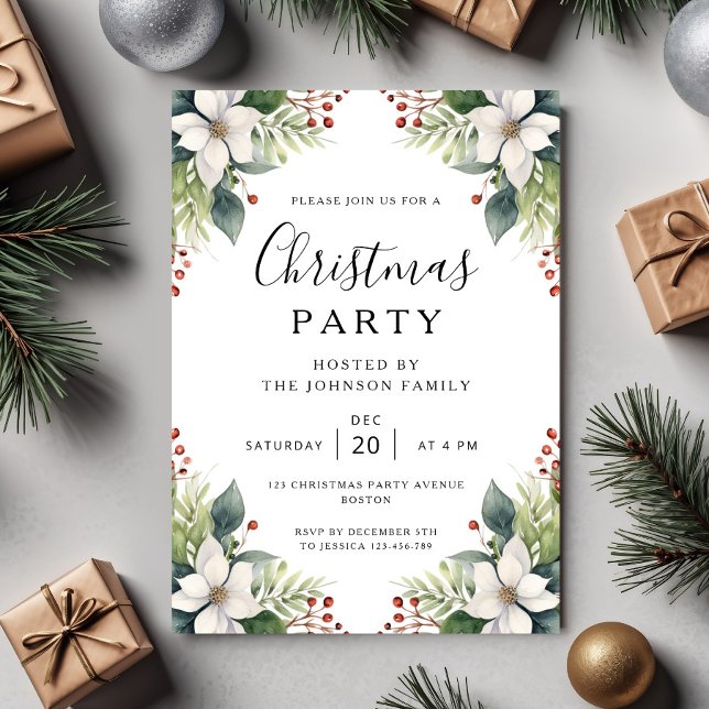 Elegant Winter Botanical Christmas Party  Invitation (Elegant Winter Botanical Christmas Party Invitation)