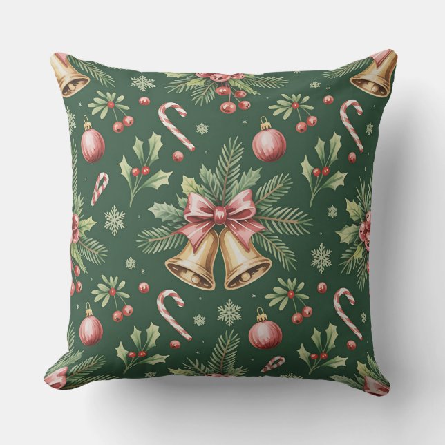 Elegant Winter Botanical Christmas Pillow (Front)