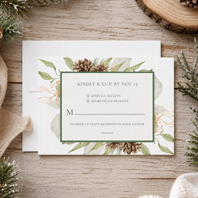 Elegant Winter Botanical Forest Wedding RSVP Card (Elegant Winter Botanical Forest Wedding RSVP Card)