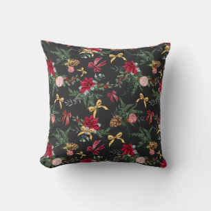 Elegant Winter Botanical Greenery and Bow Pattern Cushion