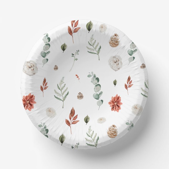 Elegant Winter Botanical Red Floral Bridal Shower Paper Plate (Front)