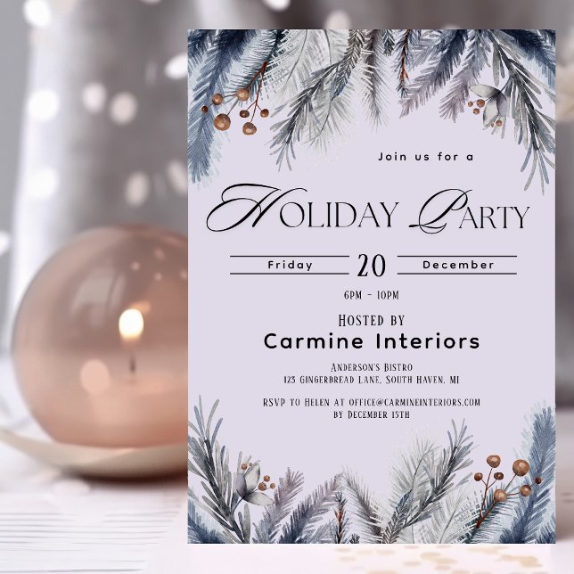 Elegant Winter Botanicals Corporate Office Holiday Invitation (Creator Uploaded)