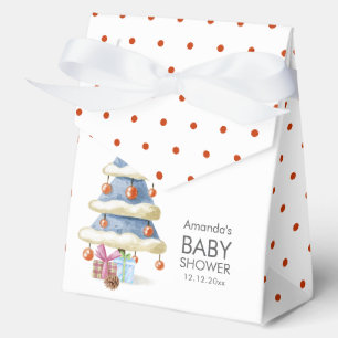 Elegant Winter Bow Christmas Tree Baby Shower  Favour Box