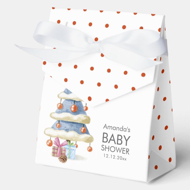 Elegant Winter Bow Christmas Tree Baby Shower  Favour Box (Front)