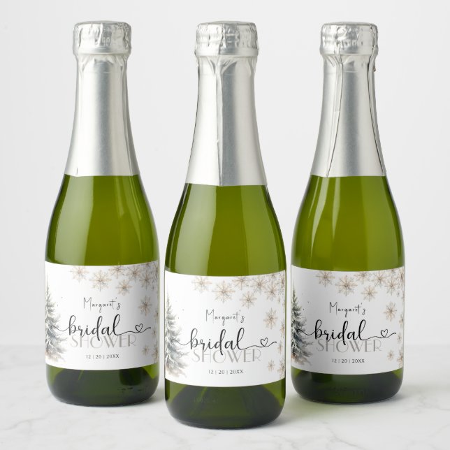 Elegant Winter Bridal Shower Sparkling Wine Label (Bottles)