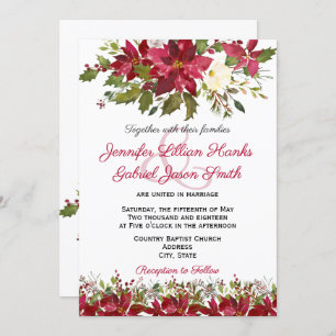 Elegant Winter Burgundy Poinsettia floral wedding Invitation