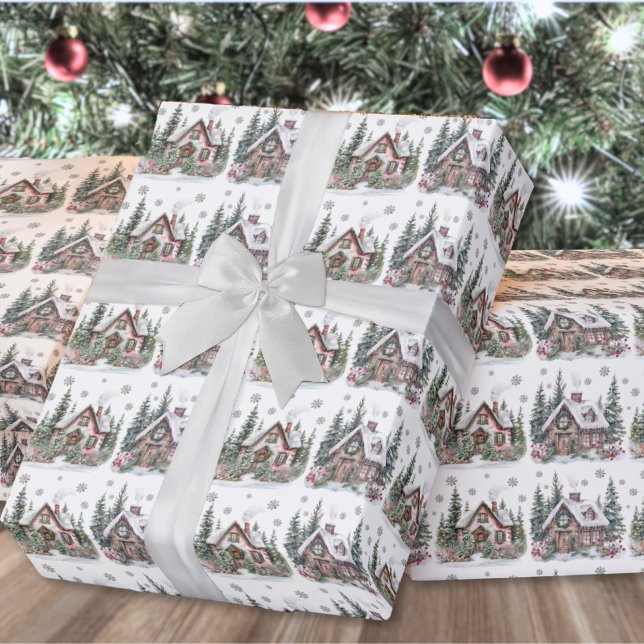 Elegant Winter Cabin Christmas Wrapping Paper (Elegant Winter Cabin Christmas Wrapping Paper)