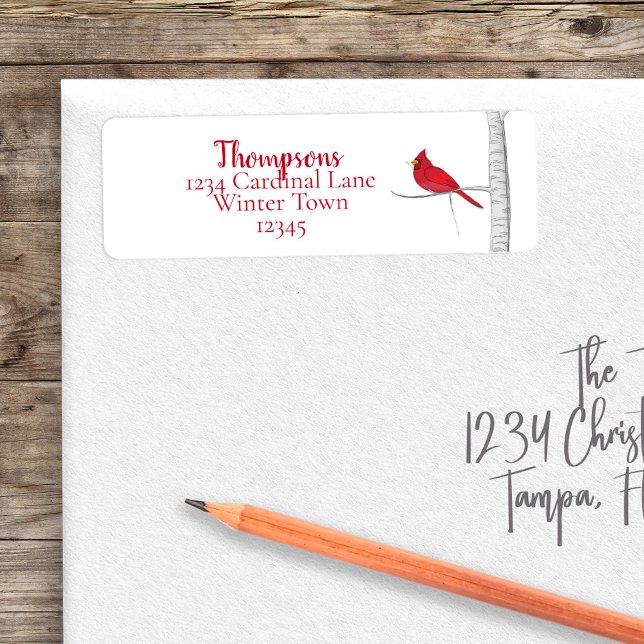 Elegant Winter Cardinal Holiday Christmas Mailing (Simple winter red cardinal in a birch tree woodland theme return address label. )